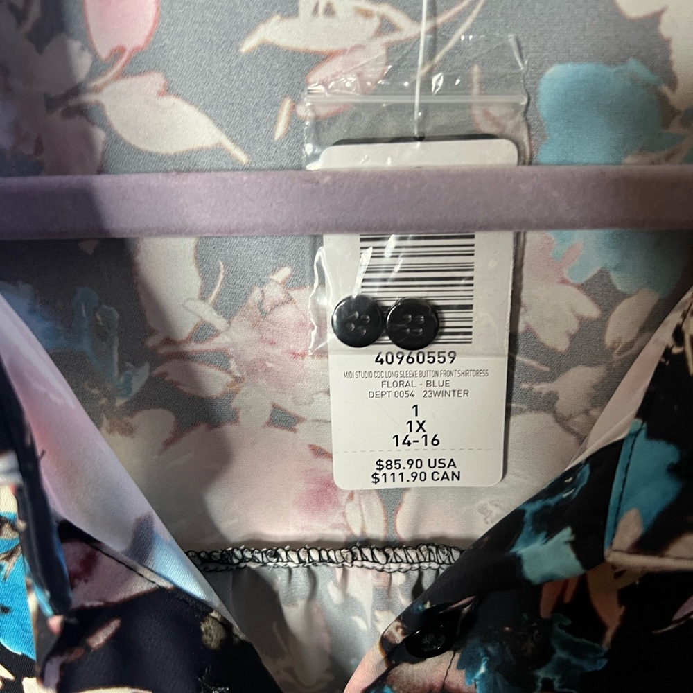 NWT Midi Studio Crepe De Chine Long Sleeve Button Front Shirtdress size 1X - Picture 10 of 15